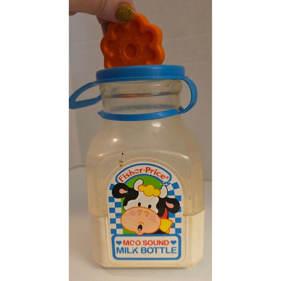 Vintage Fisher-Price Moo Sound Milk Bottle Toy w/ Shapes Preowned - Picture 7 of 11